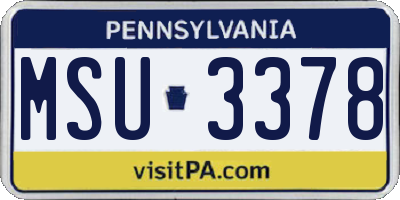PA license plate MSU3378