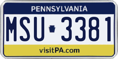 PA license plate MSU3381
