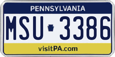 PA license plate MSU3386
