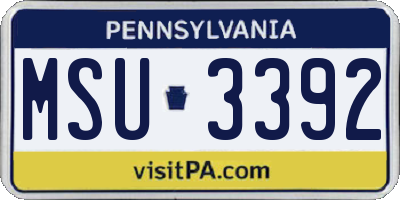PA license plate MSU3392