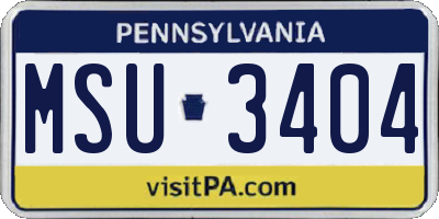 PA license plate MSU3404