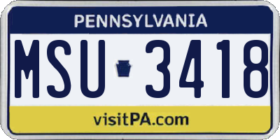 PA license plate MSU3418