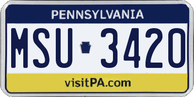 PA license plate MSU3420