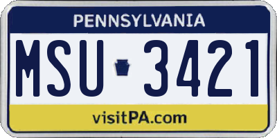PA license plate MSU3421