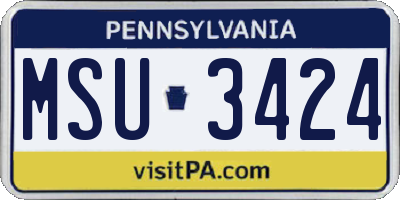 PA license plate MSU3424
