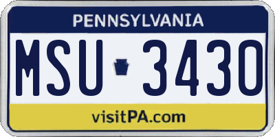 PA license plate MSU3430