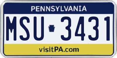 PA license plate MSU3431
