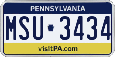 PA license plate MSU3434
