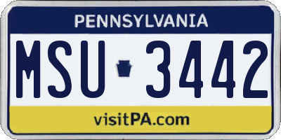 PA license plate MSU3442