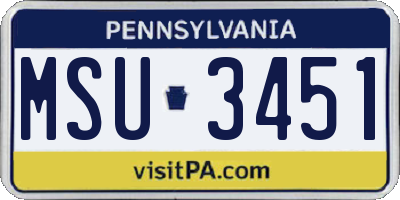 PA license plate MSU3451