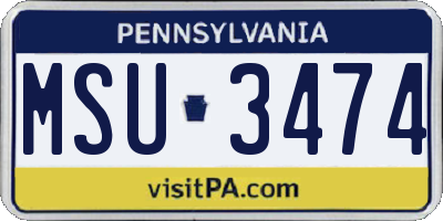 PA license plate MSU3474