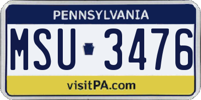 PA license plate MSU3476