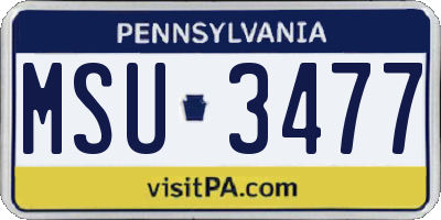 PA license plate MSU3477