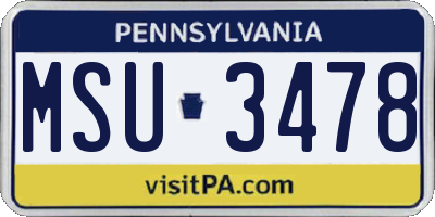 PA license plate MSU3478
