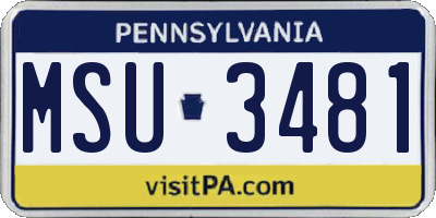 PA license plate MSU3481