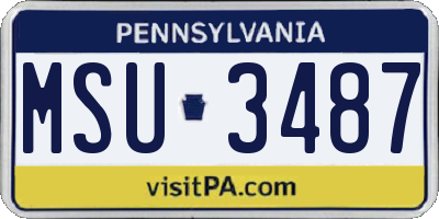 PA license plate MSU3487