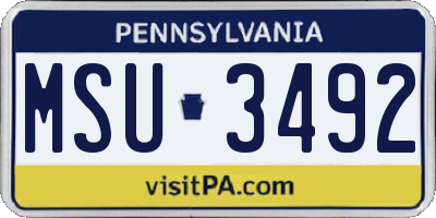 PA license plate MSU3492