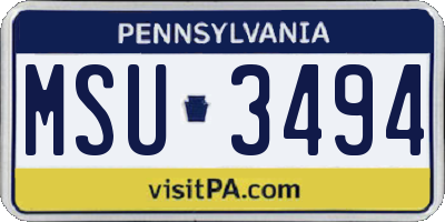 PA license plate MSU3494