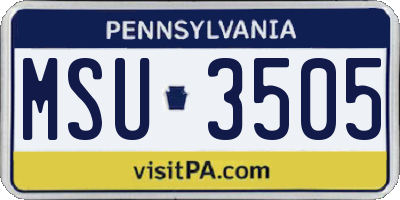 PA license plate MSU3505