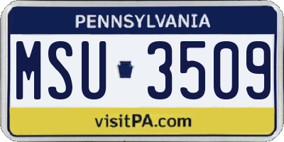 PA license plate MSU3509