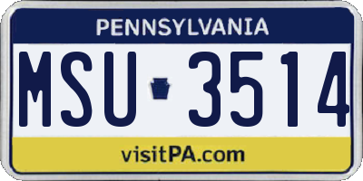 PA license plate MSU3514