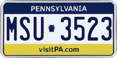 PA license plate MSU3523