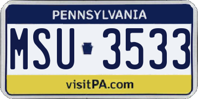 PA license plate MSU3533