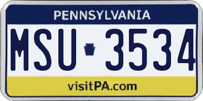 PA license plate MSU3534