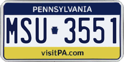 PA license plate MSU3551