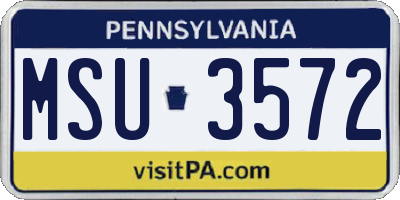 PA license plate MSU3572