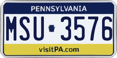 PA license plate MSU3576