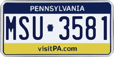 PA license plate MSU3581
