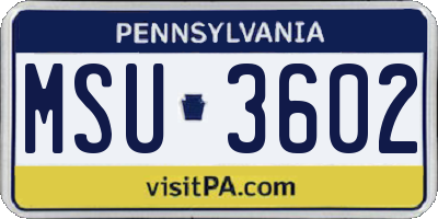 PA license plate MSU3602