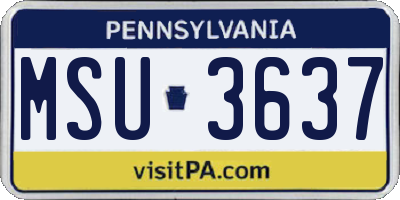 PA license plate MSU3637