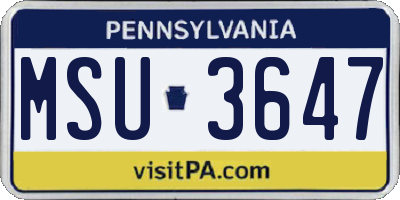 PA license plate MSU3647