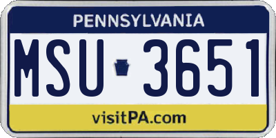 PA license plate MSU3651