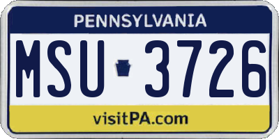 PA license plate MSU3726