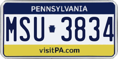 PA license plate MSU3834