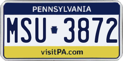 PA license plate MSU3872
