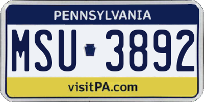 PA license plate MSU3892