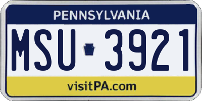 PA license plate MSU3921