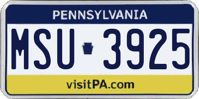 PA license plate MSU3925