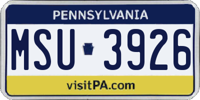 PA license plate MSU3926