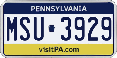 PA license plate MSU3929