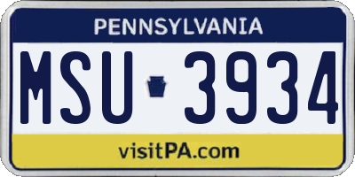 PA license plate MSU3934