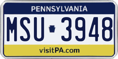 PA license plate MSU3948