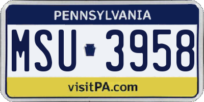 PA license plate MSU3958