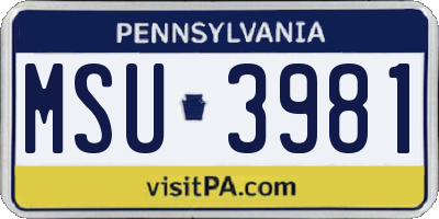 PA license plate MSU3981