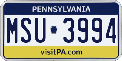 PA license plate MSU3994