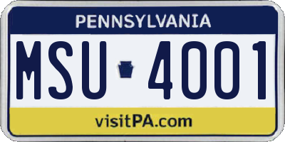 PA license plate MSU4001